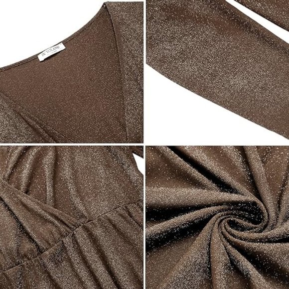 IN'VOLAND Plus Size Women Dress V Neck Ruched Fall Long Sleeve Short Mini - Picture 5 of 8